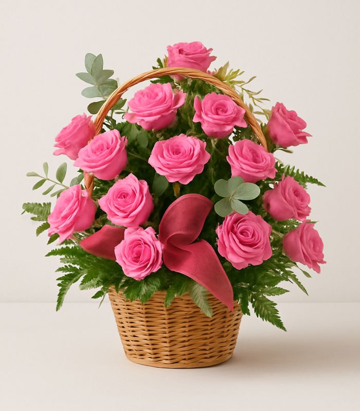 Basket with Pink Roses