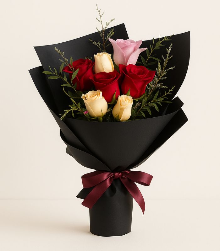 Black Wrapped Roses Bouquet