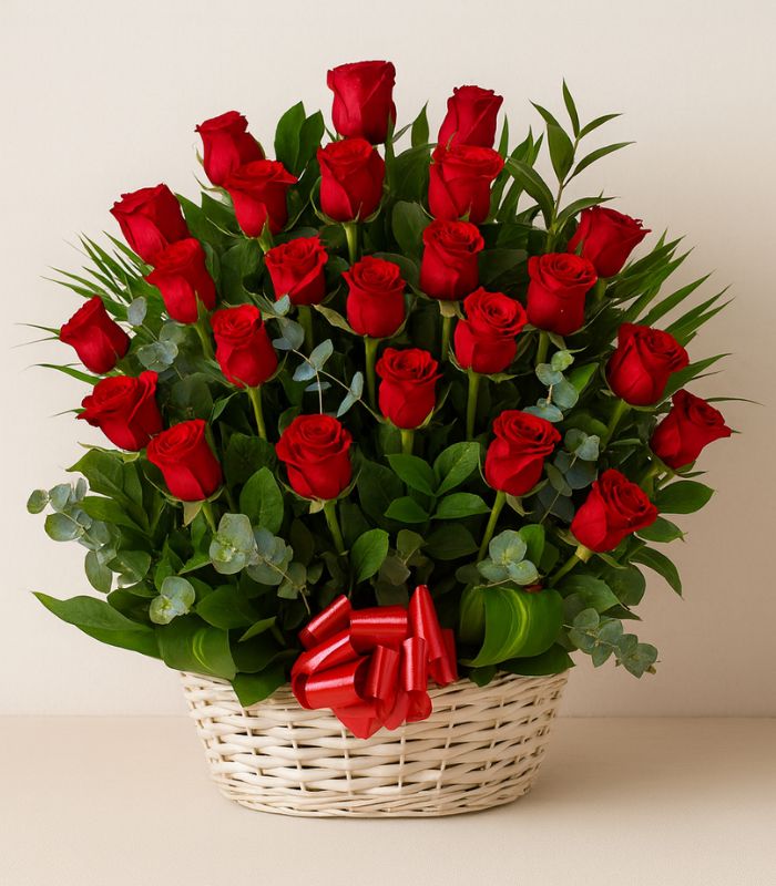 Luxury Basket of 25 Premium Red Roses