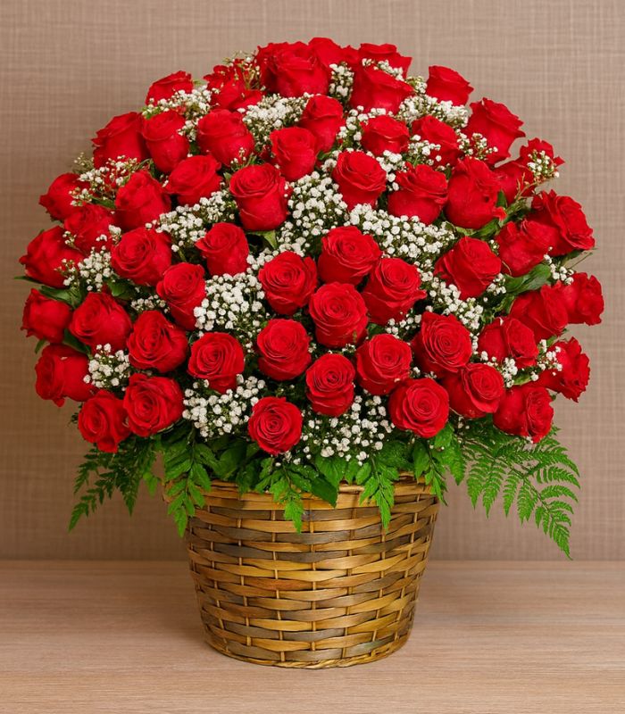 101 Red Roses Round Basket Arrangement