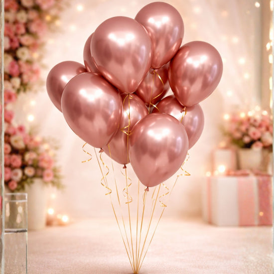 Rose Gold Metallic Helium Balloons Bunch of 10