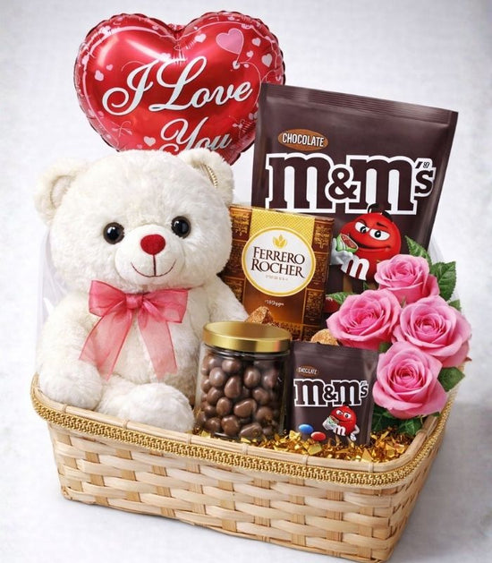 Love Teddy Chocolate & Roses Gift Basket