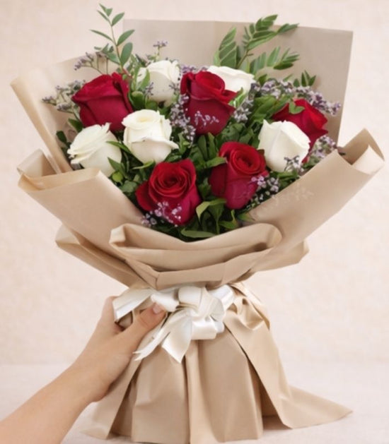 Pure Love Red & White Roses Bouquet