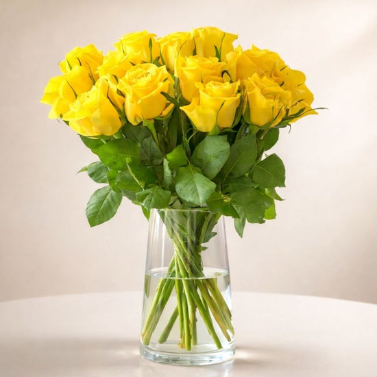 Golden Sunshine Yellow Roses Vase