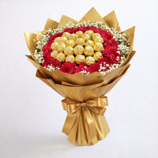 Golden Romance Chocolate & Roses Bouquet