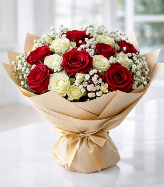 Classic Red & White Rose Harmony Bouquet